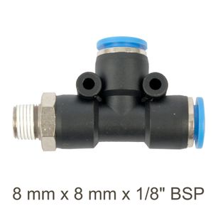 Pu Hose Fitting Tee 8mm X 8mm X 1/8'm